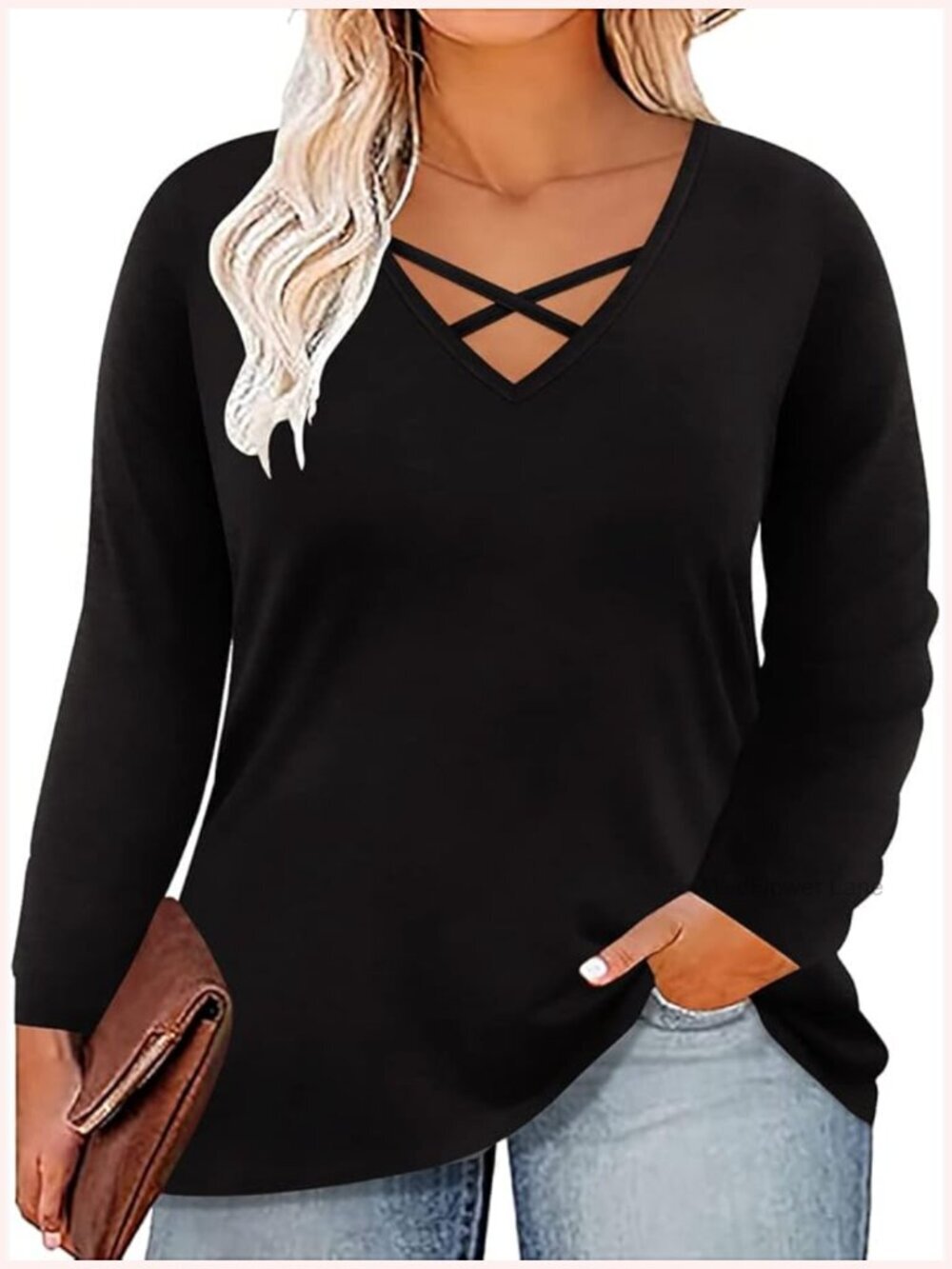 Plus Size Long Sleeve Tunic Top Fall Blouse V-Neck Tee Loose Fit